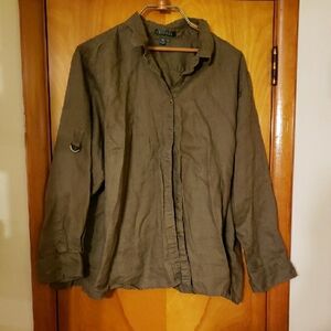 Ralph Lauren Linen Blouse In Dark Khaki